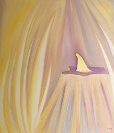 Até mesmo a Virgem Maria, cuja santidade é honrada pelos Anjos, se curva diante do Pai em adoração reverente, 2001 (óleo a bordo) de Elizabeth Wang