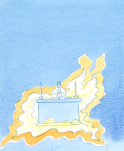 Chamas saem da frente do altar, 2003 (w - c no papel) de Elizabeth Wang