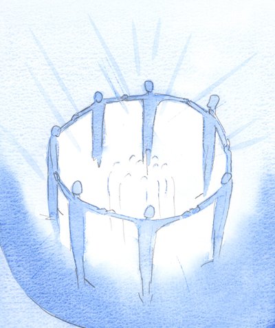 Amigos e parentes que vivem, trabalham e oram unidos em Cristo, estão afastando as trevas, para iluminar os outros, 2002 (w - c no papel) de Elizabeth Wang