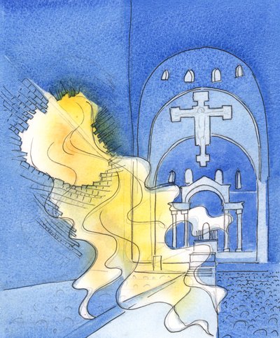 Deus é tão poderoso e Santo, é como se Ele nos esmagasse com a Sua glória, se Ele permitisse que o Seu amor ardente nos subjugasse quando não estivéssemos preparados, 2003 (w - c no papel) de Elizabeth Wang