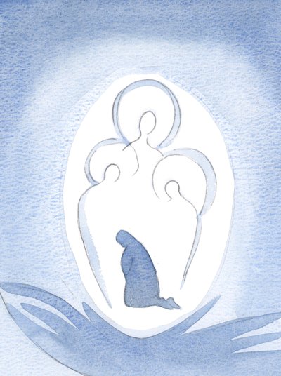 Deus, a Santíssima Trindade, está entronizado na alma de quem O permite reinar em cada detalhe da vida, 2000 (w - c no papel) de Elizabeth Wang