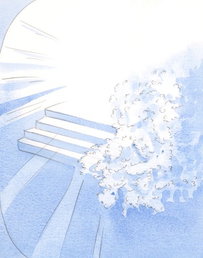 Deus acolheu seus monges mártires na companhia dos santos. Flores brancas decoravam a entrada para a glória, 2002 (w - c no papel) de Elizabeth Wang
