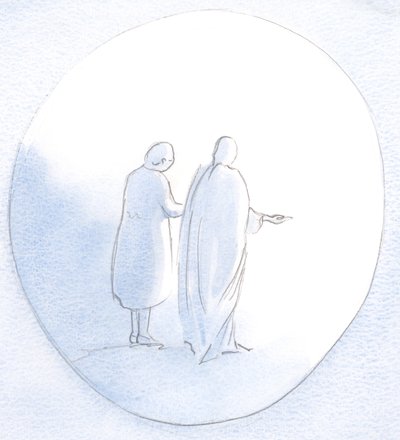 Ele estava ao meu lado, estendendo sua mão para ajudar e consolar os outros onde quer que eu estendesse minha mão para eles., 2001 (w - c no papel) de Elizabeth Wang