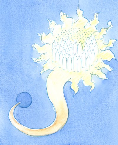 O céu é como um lar brilhante, muito acima das trevas da terra; um estado exaltado; um presente gratuito do qual não somos dignos, 2003 (w - c no papel) de Elizabeth Wang