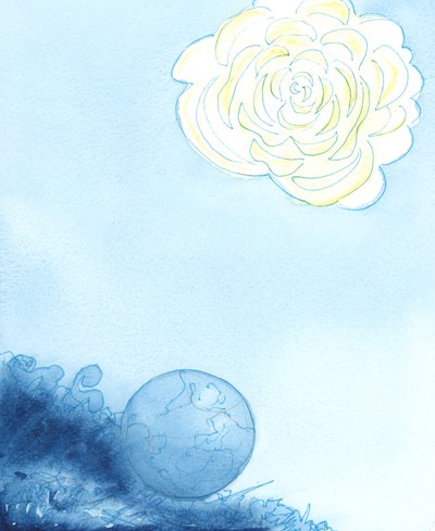 O céu foi representado como uma enorme flor, no centro da qual estava um santuário lindo, perfumado e deslumbrante, 2003 (w - c no papel) de Elizabeth Wang
