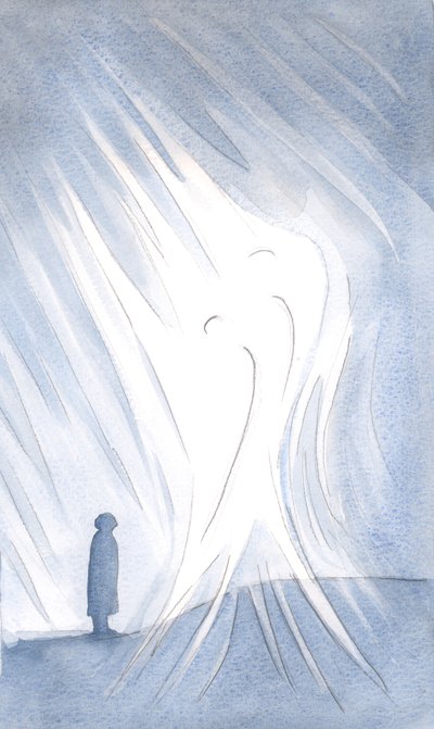 Santos Anjos nos guardam, estando em veneração ao lado de todos os que estão radiantes com a Presença de Cristo, 2000 (w - c no papel) de Elizabeth Wang