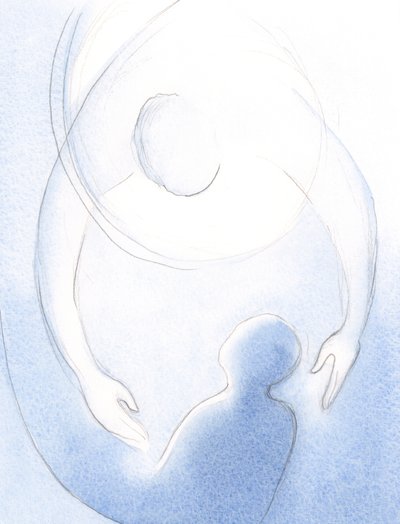 Quão grande é o amor do Pai pela alma arrependida, quando Deus abraça a alma em um movimento rápido e terno de perdão., 2001 (w - c no papel) de Elizabeth Wang