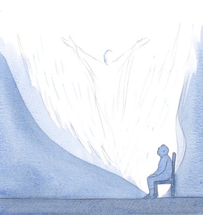 Sentei-me ao lado da minha alma - por assim dizer - oferecendo a própria glória de Cristo ao Pai, em louvor e adoração., 2001 (w - c no papel) de Elizabeth Wang