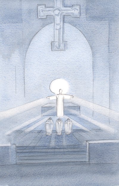 Eu vi Cristo olhando para o Seu povo, se deliciando em estar aqui com todos nós., 2000 (w - c no papel) de Elizabeth Wang