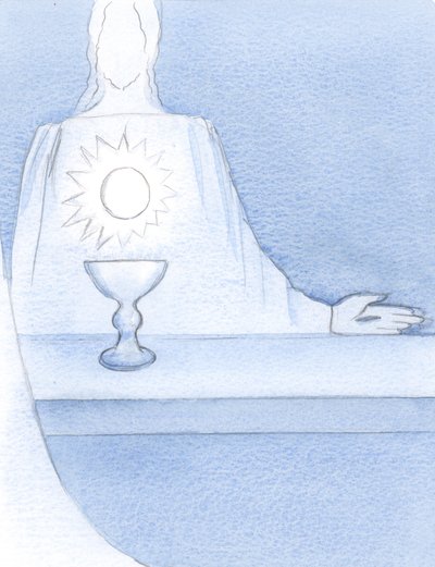 Eu vi Jesus, Realmente Presente no altar; e eu vi o Anfitrião brilhando &39;como Seu coração&39;, 2000 (w - c no papel) de Elizabeth Wang