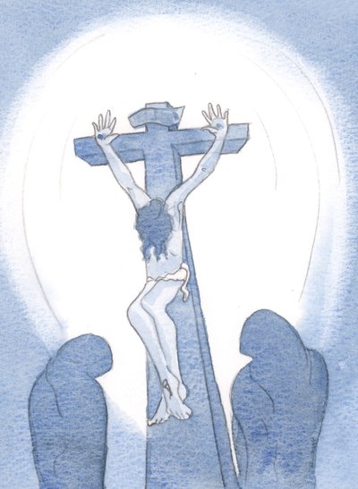 Eu vi que Cristo suportou Suas dores por nós, de bom grado, 2000 (w - c no papel) de Elizabeth Wang