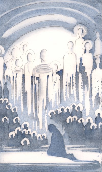 Eu vi a glória da reunião daqueles que adoram a Deus no Céu, enquanto nós adoramos na Terra, 2000 (w - c no papel) de Elizabeth Wang