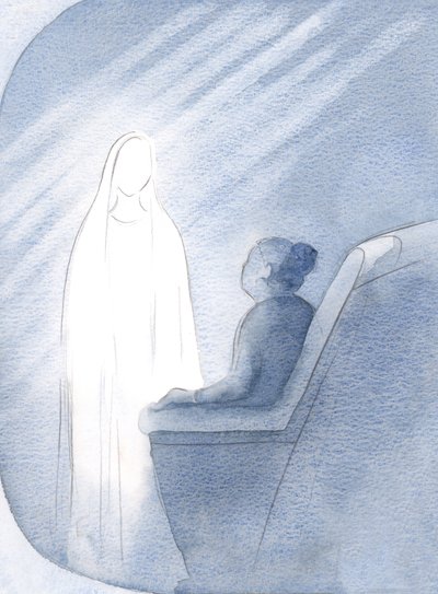 Fiquei em oração com a Virgem Maria, esta rainha e verdadeira mãe, pedindo sua ajuda para a igreja e para o mundo, 2000 (w - c no papel) de Elizabeth Wang