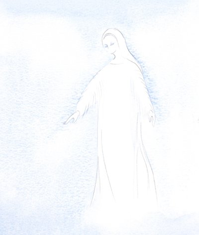 Tive um vislumbre da dignidade de nossa Santa Mãe Maria e da glória que ela agora recebe no céu., 2001 (w - c no papel) de Elizabeth Wang