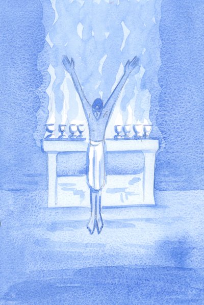 Se Cristo - com reverência - oferece humilde louvor ao Pai, ousa alguém na terra oferecer louvor com menos reverência , 2002 (w - c no papel) de Elizabeth Wang