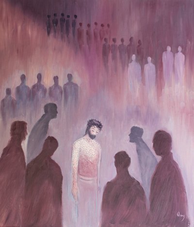 Se nossos corações estão amargurados e ressentidos, quando Cristo vem a nós na Sagrada Comunhão, ele se sente como Ele se sentiu em Sua Santa Paixão, 2002 (óleo a bordo) de Elizabeth Wang