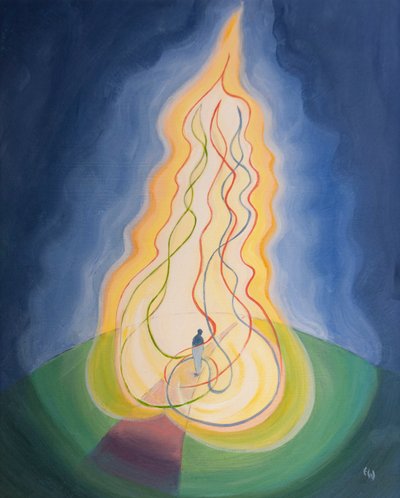 Se a nossa vontade estiver conforme a vontade de Deus, então estaremos envolvidos em seu amor trinitário, 2001 (óleo a bordo) de Elizabeth Wang