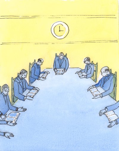 Se os bispos examinassem seus diários, veriam que proporção de seu tempo é gasto no ensino da Fé, ou encorajando diretamente as pessoas a colocá-la em prática, 2004 (w - c no papel) de Elizabeth Wang