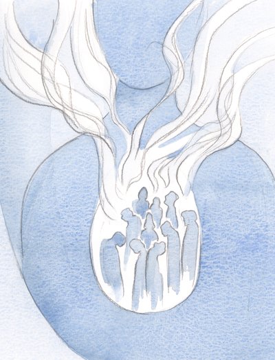 Se o amor de Cristo arde como fogo em nossos corações, ele tocará a vida daqueles que amamos e mantemos lá, 2000 (w - c no papel) de Elizabeth Wang