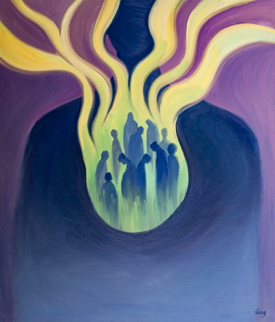 Se o amor de Cristo arde como fogo em nossos corações, ele tocará a vida daqueles que amamos e mantemos lá, 2.000 (óleo a bordo) de Elizabeth Wang