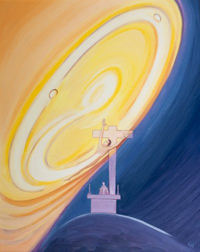 Se formos um com Cristo na missa no memorial vivo do Sacrifício da Cruz, somos um com Cristo em sua oferta eterna na vida interior da Santíssima Trindade, 2003 (óleo sobre b de Elizabeth Wang