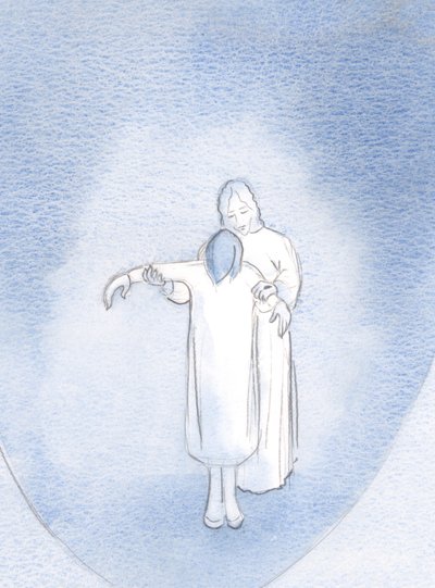 Se nos tornamos um com Cristo no sofrimento (suportado com paciência), tornamo-nos um com Ele em oração, 2000 (w - c no papel) de Elizabeth Wang