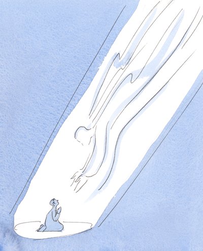 Se oramos com fé, com a honestidade e a confiança de uma criança, Deus sempre chega até nós, mesmo que não sintamos a Sua presença. , 2004 (w - c no papel) de Elizabeth Wang