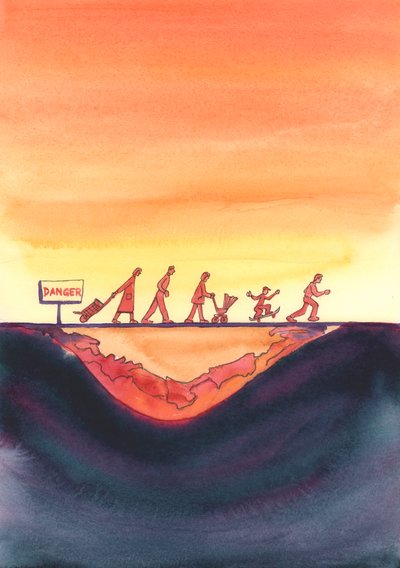 Se nos recusarmos a seguir os ensinamentos de Cristo e de Sua Igreja e levarmos uma vida imoral, seremos como pessoas que ignoram um sinal de &39;perigo&39; e atravessam uma estrada onde há severa afundamento, 2004 (w - c de Elizabeth Wang