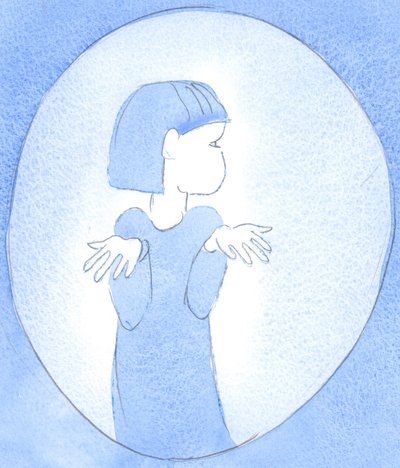 Se nos voltamos para Deus em oração, querendo presentes, mas relutamos em fazer a Sua vontade, somos como crianças que estendem as mãos mas desviam o olhar, 2002 (w - c no papel) de Elizabeth Wang