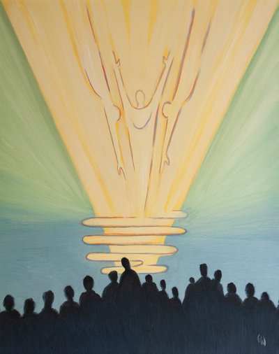Na comunhão, às vezes Deus é adorado em &39;desconhecimento&39;, 2000 (óleo a bordo) de Elizabeth Wang