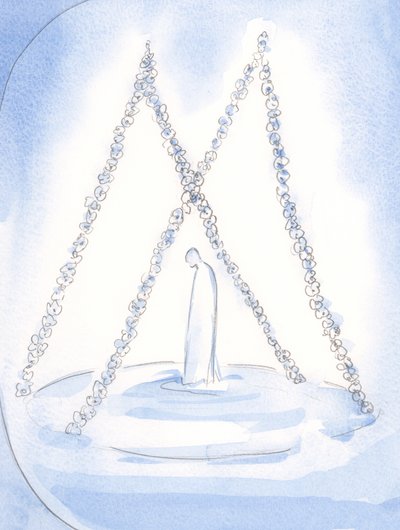 No céu, guirlandas pairavam sobre o lugar onde o devotado sacerdote de Nossa Senhora aceitou a recompensa e a glória de Deus, 2002 (w - c no papel) de Elizabeth Wang
