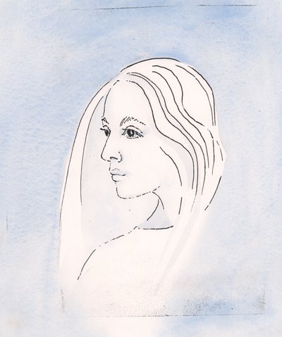 No céu, a Virgem Maria compartilha a preocupação de seu filho por tudo o que acontece na terra, 2000 (w - c no papel) de Elizabeth Wang