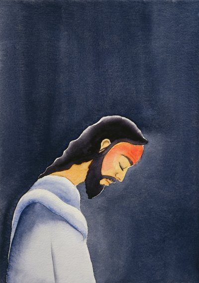 Em Sua agonia, Jesus ora no Getsêmani a Seu Pai, 2006 (w - c no papel) de Elizabeth Wang