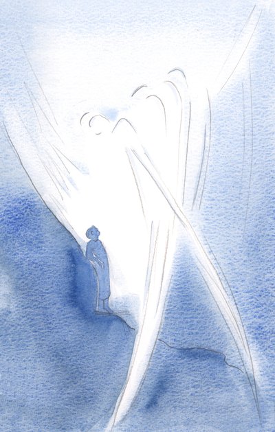 Em Sua ternura, Ele elevou minha alma com Anjos, em louvor à Santíssima Trindade, 2000 (w - c no papel) de Elizabeth Wang
