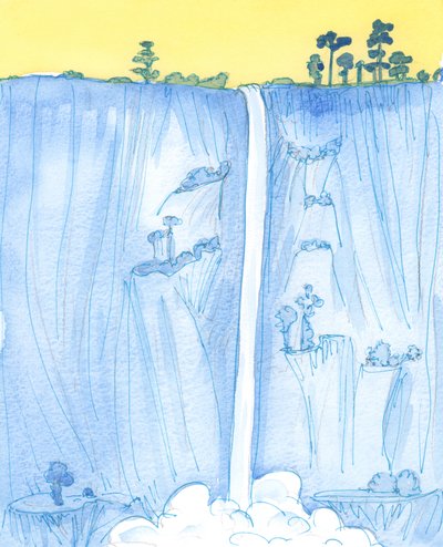 Em sua vontade imutável, Deus é como a descida perpétua e constante de uma vasta cachoeira na floresta, 2003 (w - c no papel) de Elizabeth Wang