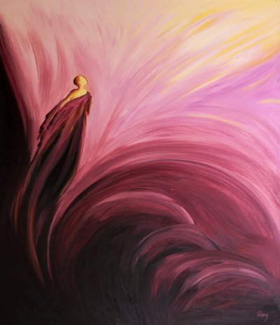 No Purgatório podemos emergir do amor próprio e acelerar em direção à glória do Céu, 2001 (óleo a bordo) de Elizabeth Wang