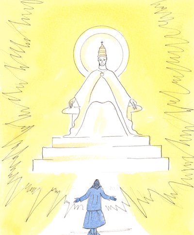 Na fé, podemos ver uma luz resplandecente, no alto da igreja, acima do santuário, 2004 (w - c no papel) de Elizabeth Wang