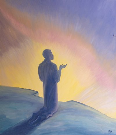 Em sua vida na terra, Jesus orou a Seu Pai com louvor e agradecimento, 2001 (óleo a bordo) de Elizabeth Wang