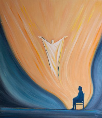 Em nossas orações, podemos oferecer a própria glória de Cristo ao Pai em louvor e adoração, 2001 (óleo a bordo) de Elizabeth Wang