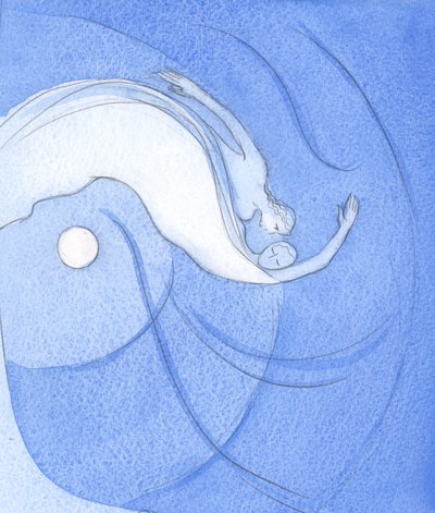 Em nossa união com Deus, somos como crianças pulando pelo universo, amantes brincando, cachorrinhos caindo, 2002 (w - c no papel) de Elizabeth Wang