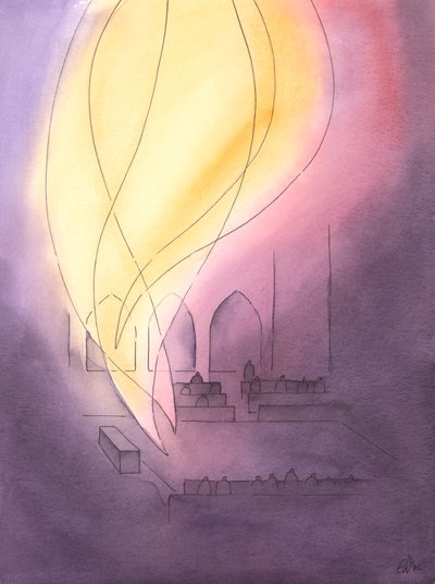 Na adoração pura, as três Pessoas Divinas nos cercam com seu amor e poder, e oferecemos nossos corações à sua vontade, 2003 (w - c no papel) de Elizabeth Wang