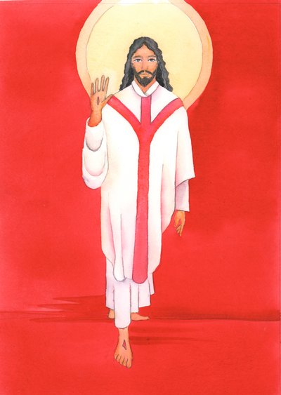 Na Missa, Jesus saúda com muito carinho todos aqueles que O amam e o acolhem. Ele está verdadeiramente presente conosco na Sagrada Comunhão, 2000 (w - c no papel) de Elizabeth Wang