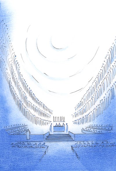 Na catedral, em uma missa de ordenação, o Pai revelou algo de Sua majestade e glória, entre os santos, 2003 (w - c no papel) de Elizabeth Wang
