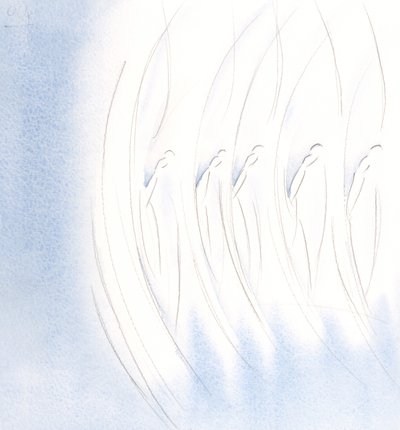 À noite, vi que o sagrado grupo de anjos era um, ao fazer o sinal da cruz., 2000 (w - c no papel) de Elizabeth Wang