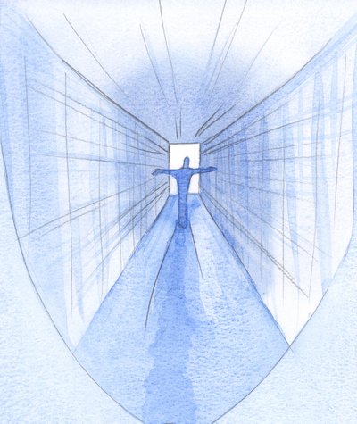 Na jornada pela morte e morte (como por um corredor luminoso), a alma nua confia no Espírito Santo interior, 2001 (w - c no papel) de Elizabeth Wang