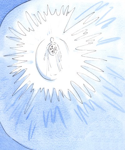 Ao voltar-me para o Cristo Ressuscitado que está com o Pai do Céu, encontro em Cristo todos os acontecimentos salvadores da Sua vida que são a razão da minha esperança, 2002 (c - c no papel) de Elizabeth Wang