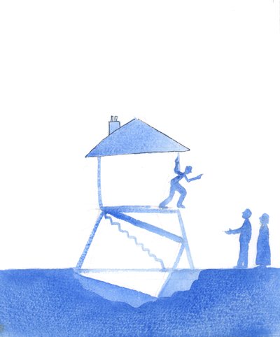 Pode acontecer que pessoas inocentes sofram abusos inesperados por parte de alguém a quem nunca fizeram mal; na verdade, estão a tentar ajudar, 2004 (aguarela sobre papel) de Elizabeth Wang