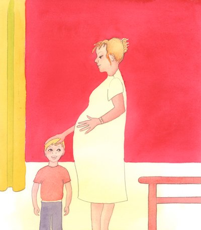 É uma coisa maravilhosa quando uma mulher acolhe a dádiva de um filho - e quando os seus outros filhos vêem a sua alegria, o que os torna mais seguros de serem amados, 2005 (aguarela sobre papel) de Elizabeth Wang
