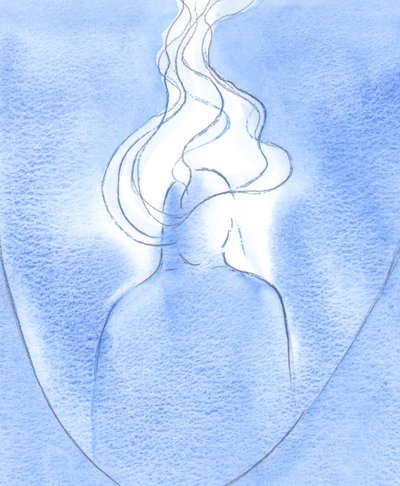 É pela confiança em Cristo, com contrição, que nossos corações são purificados; e a chama do louvor então queima diante do Pai, 2002 (w - c no papel) de Elizabeth Wang