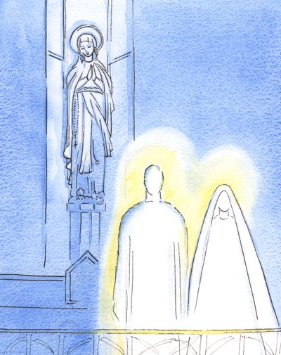 Agradou a Jesus trazer Sua Mãe Maria para estar com Ele na Capela da Senhora, e mostrar-me o que eu acredito, 2002 (w - c no papel) de Elizabeth Wang
